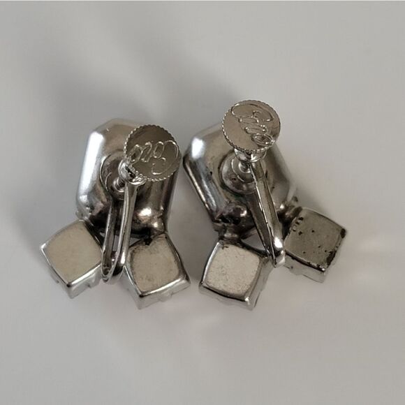 Vintage Coro Earrings Silver Tone Clear Crystal Screwback Earrings #1099 - Picture 14 of 14